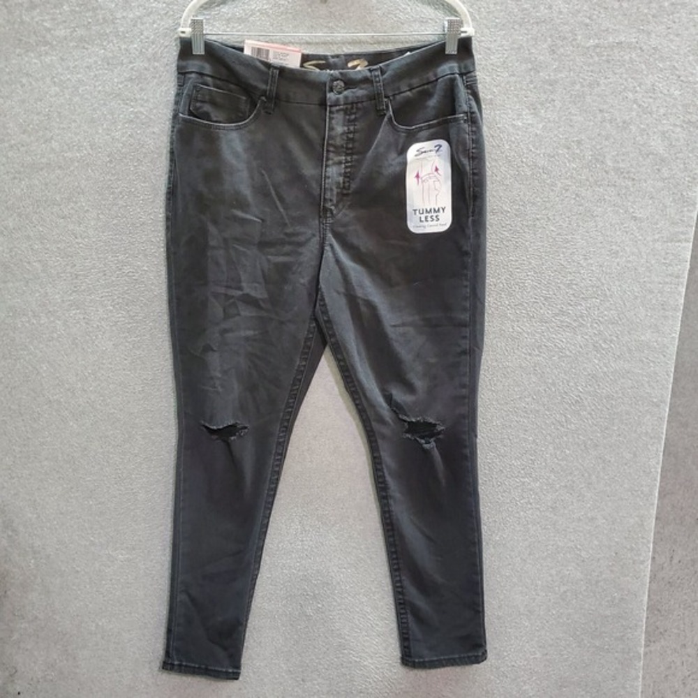 Seven7 Women Jeans 14 Black‎ Distressed Tummyless High Rise Skinny NWT